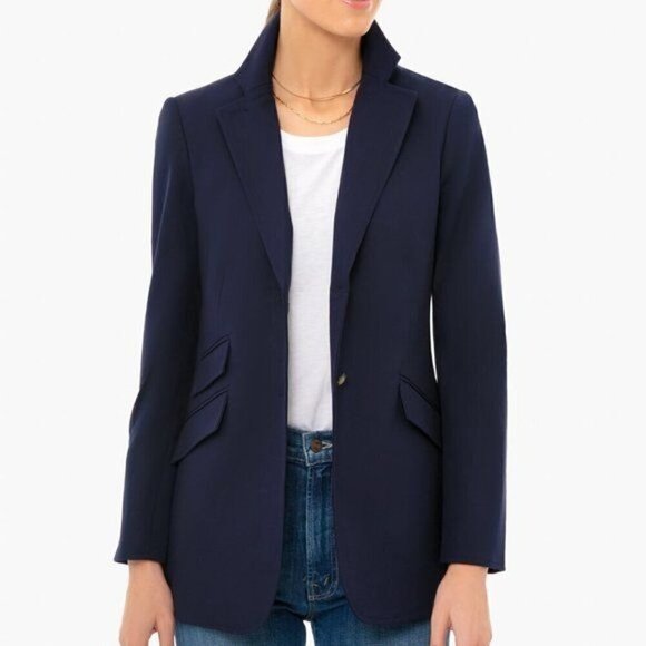 Tuckernuck Hawthorne Blazer Navy Blue Longline Single Breasted Two Button Small - Picture 2 of 15
